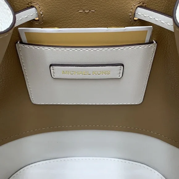 MICHAEL KORS  Reed Medium Pebbled Leather Bucket Bag Optic White NWT - Picture 9 of 16